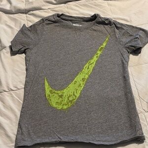 Nike Kids Charcoal Tee with Neon Green Swoosh